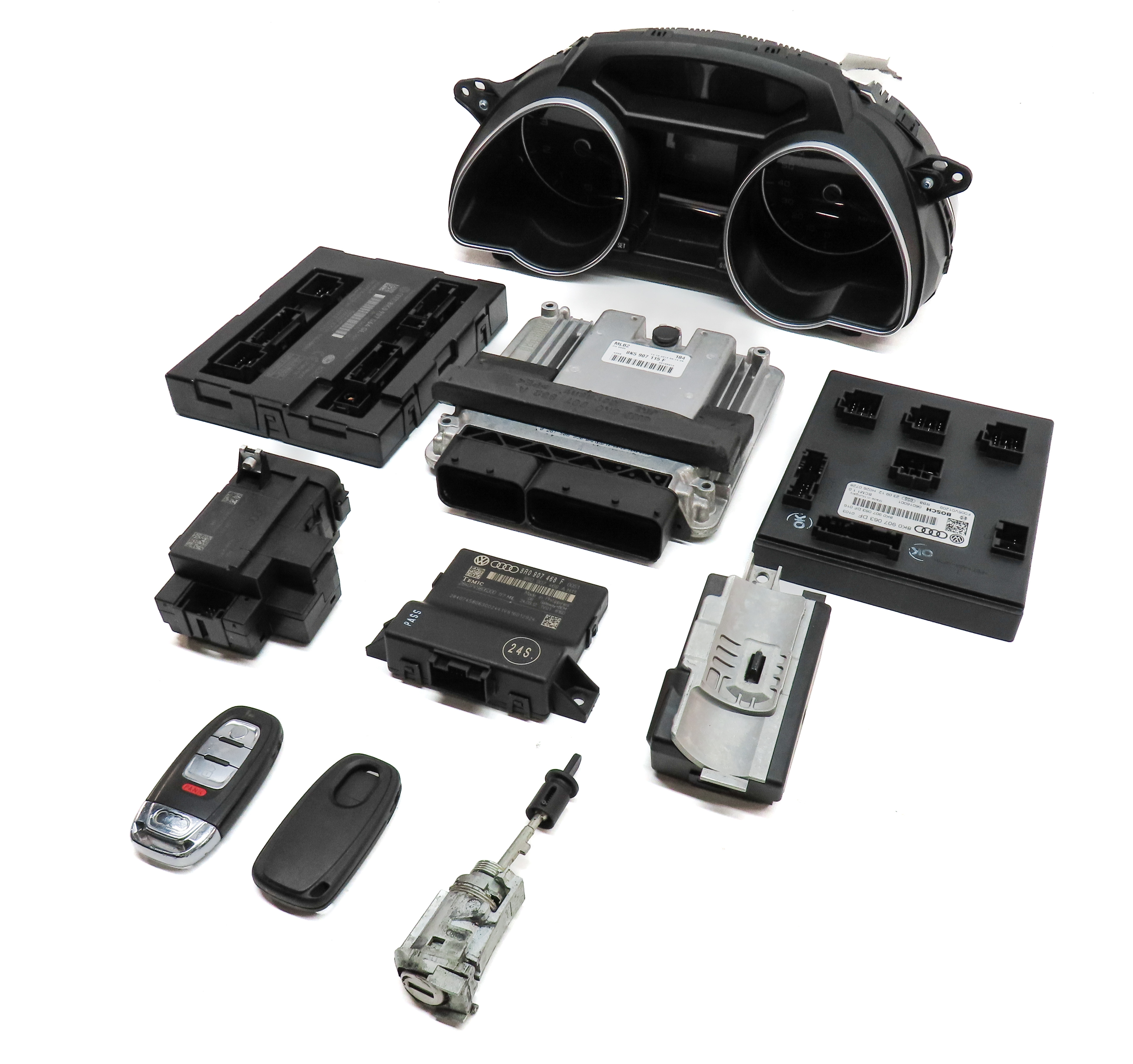 2013 AUDI A5 (B8 8T) 2.0L SPEEDOMETER BODY ENGINE MODULE & KEY SET BCM ECM ECU — exact item pictured